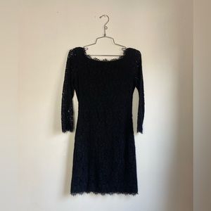 Diane Von Furstenburg Iconic Black Lace 3/4 Sleeve Dress